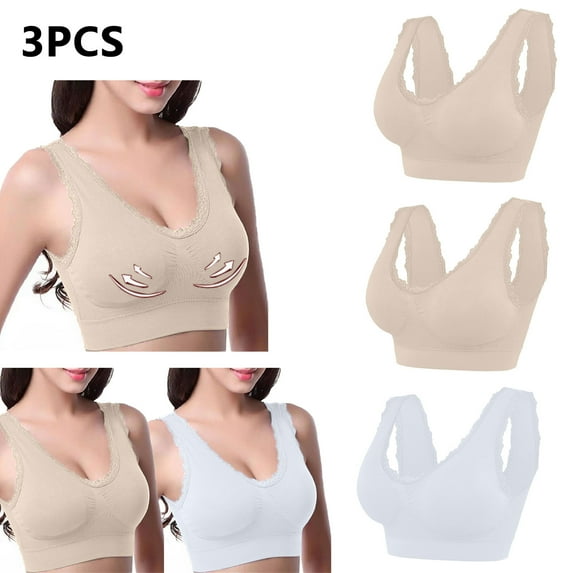 Lovskoo 3Pc Women's Sports Bra Lace Cami Bra Wireless Tank Top Bra Comfortable Everyday Bras For Women Leisure White
