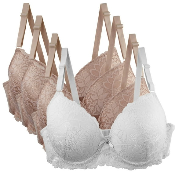 Lovskoo 4Pack Bra For Women Seamless Lace Sports Comfortable Breathable Everyday Underwear Women's Bras 3 Beige +1 White