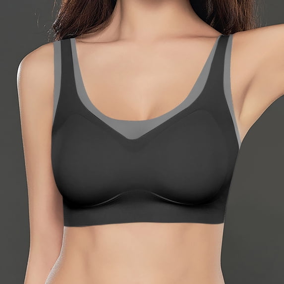 Lovskoo Womens Bras Summer Comfortable Thin Backless Seamless Wireless Ice Silk Plus Size Underwear Daily Wear Black