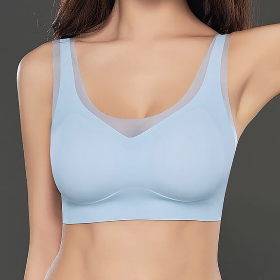 Lovskoo Womens Bras Summer Comfortable Thin Backless Seamless Wireless Ice Silk Plus Size Underwear Daily Wear Blue