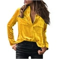 thumbnail image 1 of Lovskoo 2024 Womens Regular Fit Velvet Button Down Shirts Boyfriend Long Sleeve Blouses Tops Blue, 1 of 4