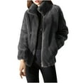 thumbnail image 1 of Lovskoo 2024 Womens Solid Color Sherpa Jacket Fuzzy Fleece Full Zip Stand Collar Coat Winter Warm Open Front Fluffy Cardigan With Pocket Gray, 1 of 7