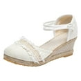 thumbnail image 1 of Lovskoo 2024 Womens Summer Espadrilles Wedge Sandals Platform Closed Toe Ankle Strap Lace Up Shoes White, 1 of 1