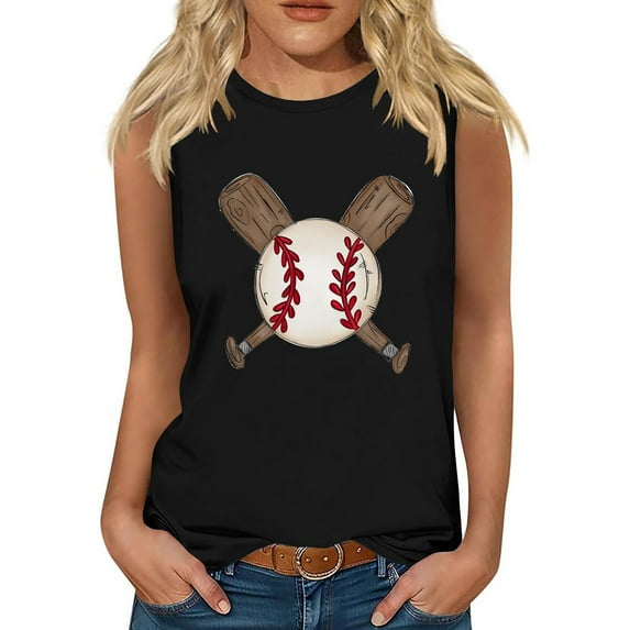 Lovskoo 2024 Womens Summer Graphic Tops Sleeveless Round Neck Tank Tops Cute Printed Yoga Running Tee Shirts Black L