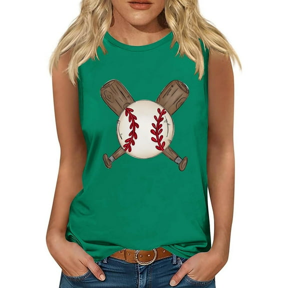 Lovskoo 2024 Womens Summer Graphic Tops Sleeveless Round Neck Tank Tops Cute Printed Yoga Running Tee Shirts Green S