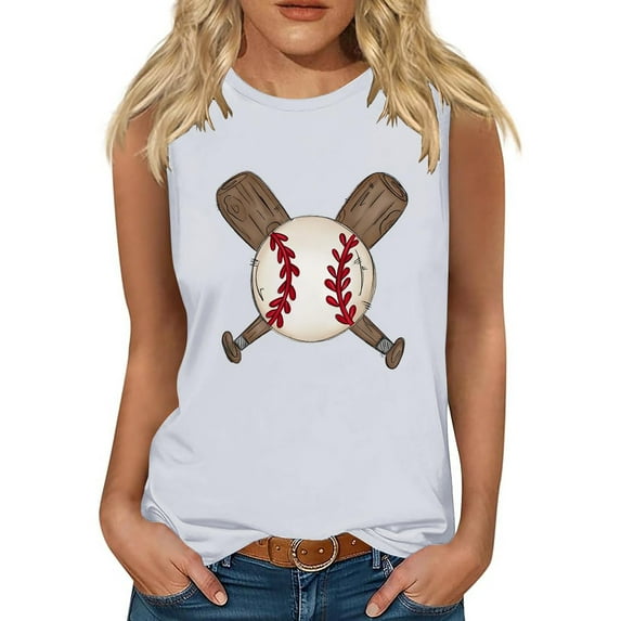 Lovskoo 2024 Womens Summer Graphic Tops Sleeveless Round Neck Tank Tops Cute Printed Yoga Running Tee Shirts White 2XL
