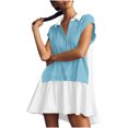 thumbnail image 1 of Lovskoo 2024 Womens Summer Sweatshirt Dresses Roll Up Short Sleeve V Neck Button Lapel Casual Oversized Patchwork Mini Dress Light Blue XL, 1 of 8