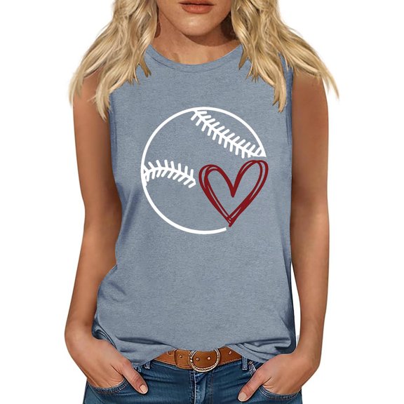 Lovskoo 2024 Womens Summer Tops Sleeveless Round Neck Tank Tops Cute Graphic Printed Yoga Running Tee Shirts Gray M