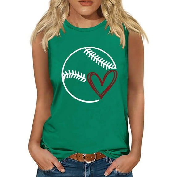 Lovskoo 2024 Womens Summer Tops Sleeveless Round Neck Tank Tops Cute Graphic Printed Yoga Running Tee Shirts Green L