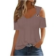 thumbnail image 1 of Lovskoo 2024 Womens Summer Tops Trendy Casual Solid Color Cold Shoulder Eyelet Short Sleeve Pullover Top Red, 1 of 7