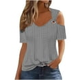 thumbnail image 1 of Lovskoo 2024 Womens Summer Tops Trendy Casual Solid Color Eyelet Cold Shoulder Short Sleeve Pullover Top Gray, 1 of 7