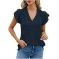 thumbnail image 1 of Lovskoo 2024 Womens Tops Dressy Casual Summer Flutter Sleeve T-Shirts Ruffle Short Sleeve Loose V Neck Tunic Tops Navy L, 1 of 5