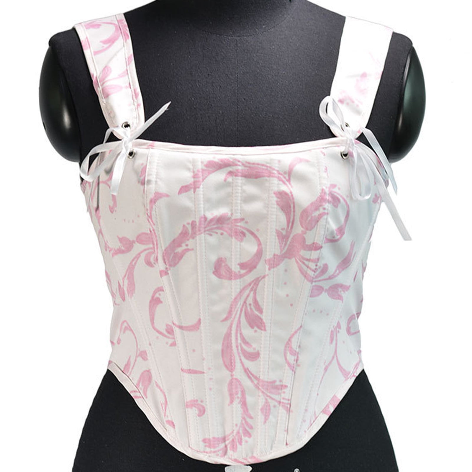 Achtel Baby Pink Satin Overbust Corset With Lace Trims