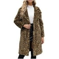 thumbnail image 1 of Lovskoo 2024 Womens Winter Coats Casual Notch Lapel Leopard Long Sleeve Fleece Faux Ladies Warm Faux Furry Long Coat Jacket Winter Outerwear Green, 1 of 9