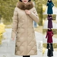 thumbnail image 1 of Lovskoo 2024 Womens Winter Coats Hooded Quilted Jacket Long Sleeve Faux Fur Hood Mid-Length Fall Over Knee Padded Coat Plus Size Thick Warm Coat Blue, 1 of 7