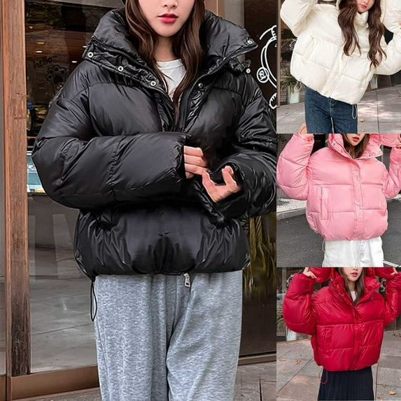 Lovskoo 2024 Womens Winter Coats Hooded Quilted Jacket Long Sleeve Mid-Length Fall Over Knee Padded Coat Plus Size Thick Warm Coat Red