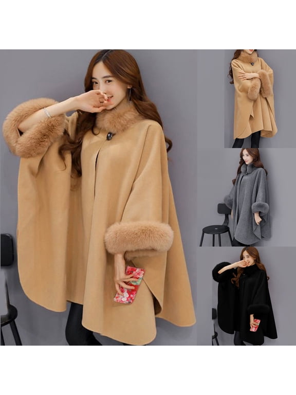 Womens Winter Coats Open Front Wrap Coat Pea Coat Keep Warm Jacket Casual Woolen Outwear Collar Cardigan Cloak Coat Trench Coat Overcoat Black