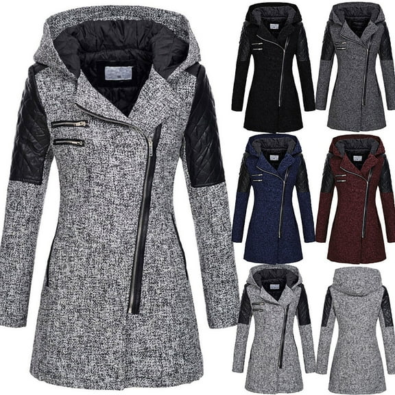 Lovskoo 2024 Womens Winter Coats Parka Warm Slim Jacket Thick Overcoat Outwear Hooded Zipper Coat Trench Coat Dark Gray