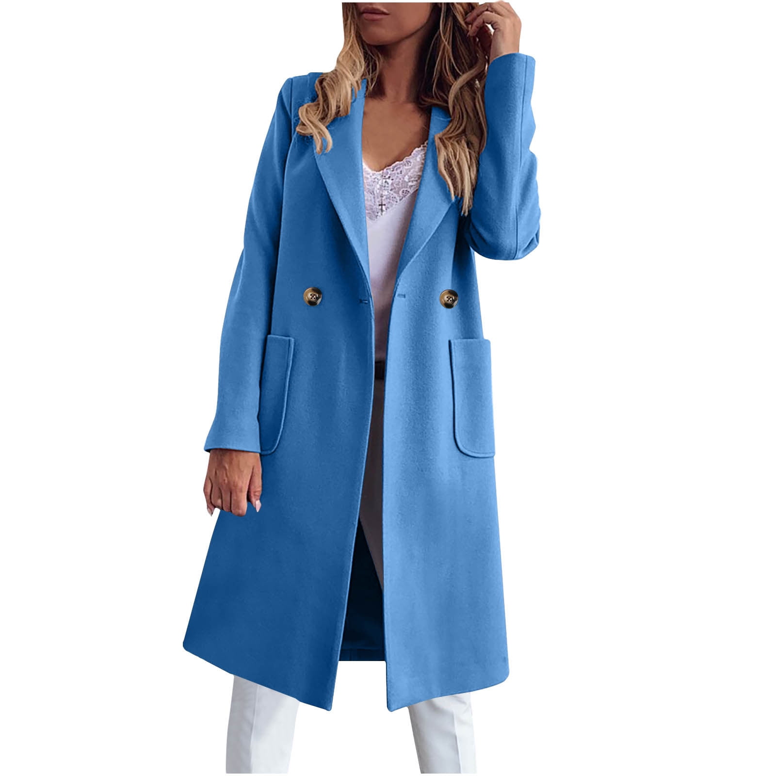 Lovskoo 2024 Womens Winter Coats Pea Coat Fall Solid Color Double ...