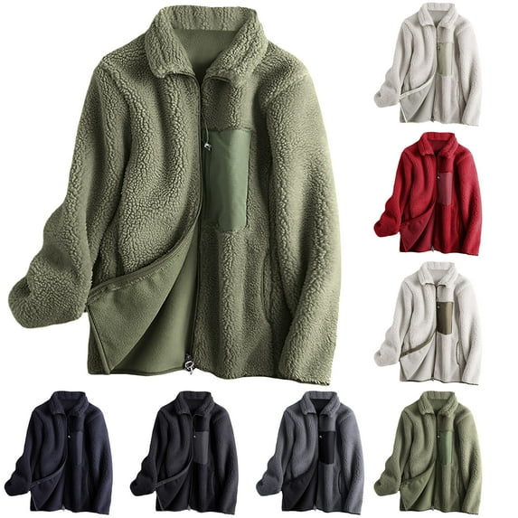 Lovskoo 2024 Womens Winter Coats Polar Fleece Thick Thermal Casual Solid Color Outdoor Windproof Loose Zipper Recreation Coat with Pockets Beige