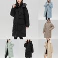thumbnail image 1 of Lovskoo 2024 Womens Winter Coats Quilted Jacket Long Sleeve Casual Mid Length Knee Loose Slim and Thickened Hooded Coat Cotton Padded Outerwear Black, 1 of 8