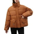 thumbnail image 1 of Lovskoo 2024 Womens Winter Coats Stand Collar Quilted Jacket Long Sleeve Overcomes Cotton Padded Coat Outerwear Brown, 1 of 9