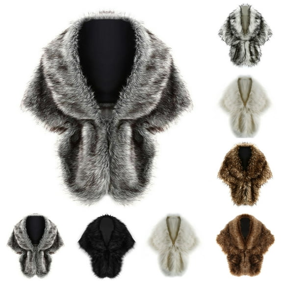 Lovskoo 2024 Womens Winter Faux Fur Cape Coat Thick Warm Open Front Cardigan Irregular Striped Fringed Cardigan Wedding Cloak Cape Shawl for Evening Party Dark Gray