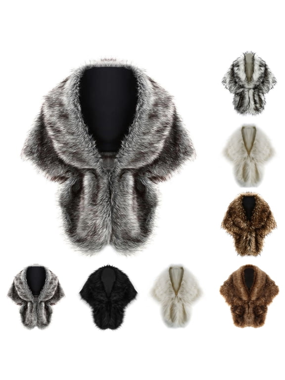 Womens Winter Faux Fur Cape Coat Thick Warm Open Front Cardigan Irregular Striped Fringed Cardigan Wedding Cloak Cape Shawl for Evening Party Dark Gray