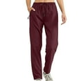 thumbnail image 1 of Lovskoo 2024 Yoga Pants Women Solid Color Ice Silk Quick Drying Elastic Waist Trendy Pocket Zipper Casual Sports Sweatpants Trouser Burgundy 2XL, 1 of 9