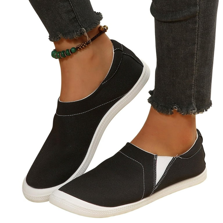 Lovskoo 2024 women's Flats Shoes Large Slip On Casual Hooded Light  Single/Sports/Breathable Flat/Canvas Board Shoes Black