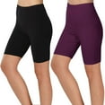 thumbnail image 1 of Lovskoo 2Pc Biker Shorts for Women Trendy Solid Color Yoga Sport High Waisted Workout Spandex Shorts Purple, 1 of 5