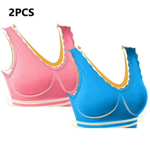Lovskoo 2Pc Women's Sports Bra Lace Cami Bra Wireless Tank Top Bra Comfortable Everyday Bras For Women Leisure Watermelon Red