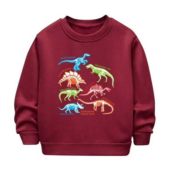 Zwiiyzr 3-9Y Toddler Baby Girl Boy Fleece Lined Sweatshirt Kids Long Sleeve Novelty Glow In The Dark Crewneck Pullover Graphic Tops Warm Fall Winter Clothes Red