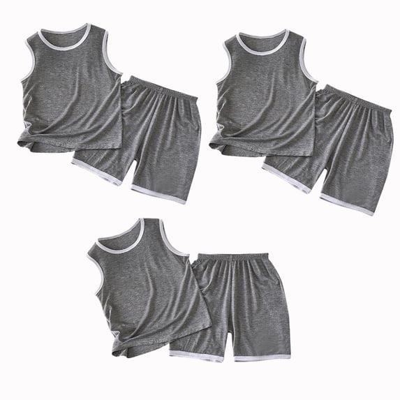 Lovskoo 3-Pack Infant Toddler Baby Boys Girls Summer Clothes Comfort Modal Pajamas Sets Sleeveless Tank Top and Shorts Summer Outfit Sets for 1-15 Years A-Dark Gray