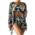 thumbnail image 1 of Lovskoo 3 Piece Swimsuits for Women 2024 Boho Outfits Floral Tropical Bikini Short Sets Summer Beach Cover Ups Black, 1 of 8