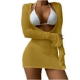 thumbnail image 1 of Lovskoo 3 Piece Swimsuits for Women 2024 Outfits Solid Bikini Short Sets Summer Beach Cover Ups Yellow, 1 of 4