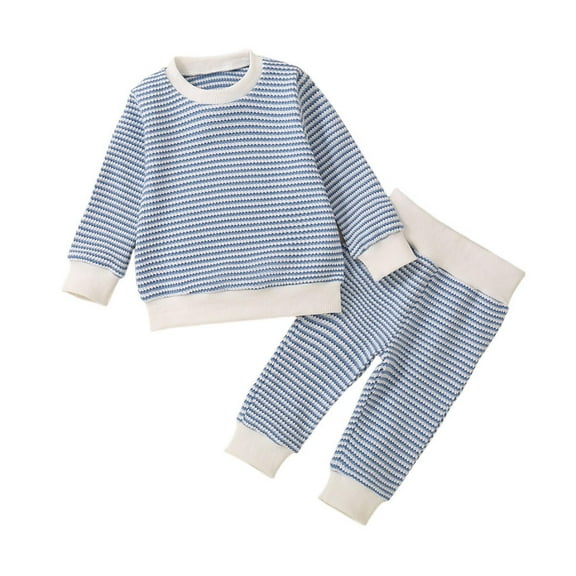 Zwiiyzr 3M-3T Baby Clothes Sweater Knit Outfits Kids Toddler Girls Boys Striped Soft Comfy Long Sleeve Winter Fall Warm 2Pcs Set Light Blue