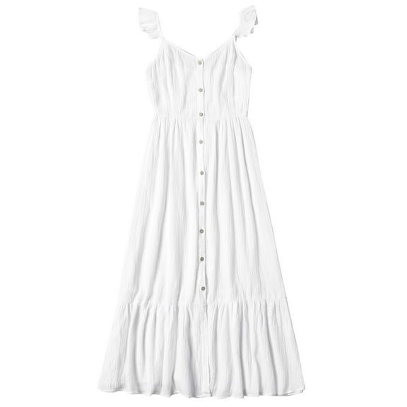 Zwiiyzr 3M-9Y Infant Toddler Baby Girls' Summer Dresss Ruffle Hem Sleeveless High Waist Cami Dress Boho Dresses White