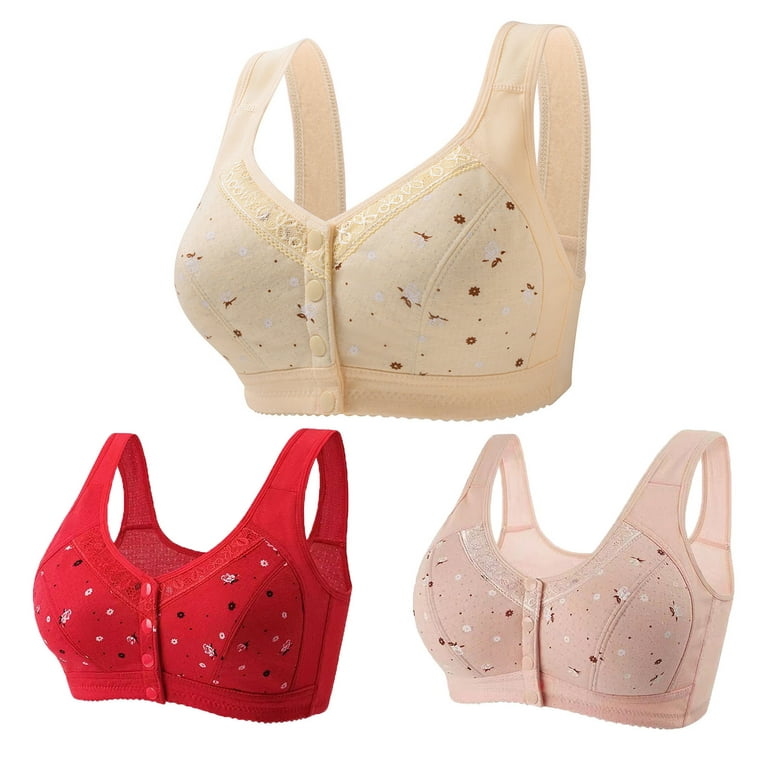 Lovskoo 3Pack Women Plus Size Floral Wirefree Bra Convenient Front Button  Closure Full Coverage Comfortable and Breathable Regular Bra for Mom  Grandma Gift Bra Red L 