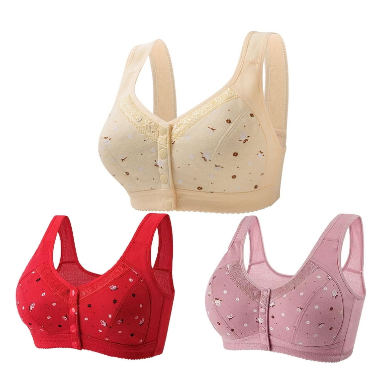 Lovskoo 3Pack Women Plus Size Floral Wirefree Bra Convenient Front Button  Closure Full Coverage Comfortable and Breathable Regular Bra for Mom  Grandma
