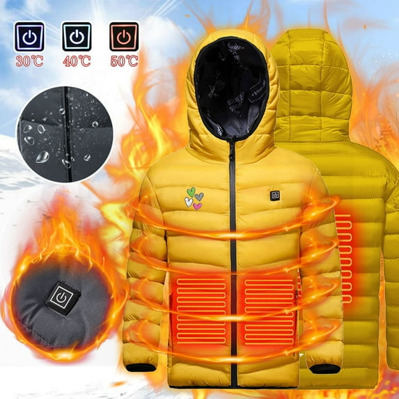 Lovskoo 4-15Y Kids Teens Unisex Heated Jacket H Usb Intelligent Constant Temperature Heated Windproof Plus Size Coat For Children Winter 3 Heated Jacket Coat Yellow