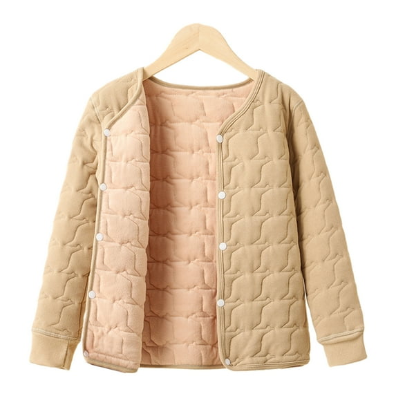 Lovskoo 5-14Y Boys and Girls Quilted Jacket Padded Jacket School Uniform Children Padded Jacket Children Khaki