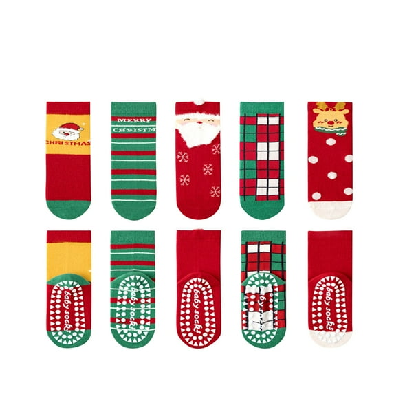 Zwiiyzr 5 Pack Kids Christmas Socks Boys Girls Toddler Baby Non-Slip Cotton Xmas Socks for Toddler Kids Boys Girls Gift 1-12 Years Green