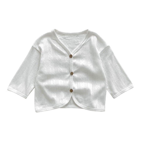 Zwiiyzr 6M-3T Girls Cardigan Cable Knit Sweater Long Sleeve Open Front Button Lightweight Solid Crochet Cardigan White