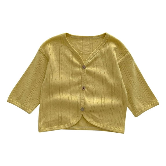 Zwiiyzr 6M-3T Girls Cardigan Cable Knit Sweater Long Sleeve Open Front Button Lightweight Solid Crochet Cardigan Yellow