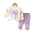 thumbnail image 1 of Lovskoo 6M-3T Toddler Infant Baby Boy Girl Fall Winter Outfit Cute Bow Sherpa Fleece Sweater Pullover Tops Solid Pants Warm Clothes Set Purple, 1 of 6