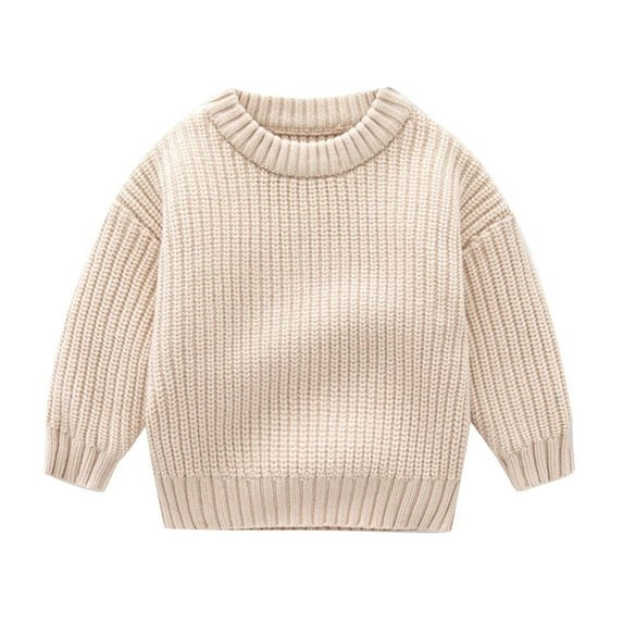 Zwiiyzr 6M-5T Toddler Baby Boys Girls Knit Sweater Solid Color Oversized Crewneck Thick Pullover Sweatshrit Casual Keep Warm Fall Winter Sweater Khaki