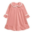 thumbnail image 1 of Lovskoo 6M-9Y Girls Velvet Pajama Sets Toddler Baby Kids Christmas Doll Collar Ruffled Dress Winter Solid Color Lace Trim Long Sleeved Home Wear Nightgown Clothes Dress Pink, 1 of 4