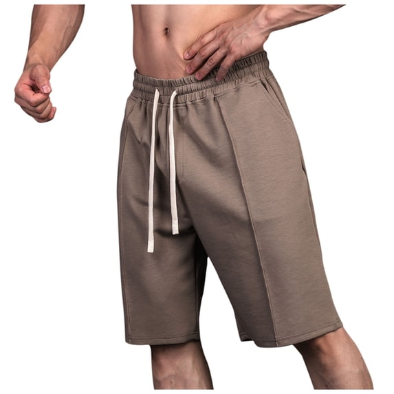 Lovskoo Athletic Shorts for Men Casual Trendy Solid Color with Pocket Elastic Drawstring Sports Shorts Pants Coffee