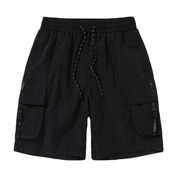 Lovskoo Athletic Shorts for Men Solid Color Summer Outdoors Casual Drawstring Printing Sport Shorts Pants Black